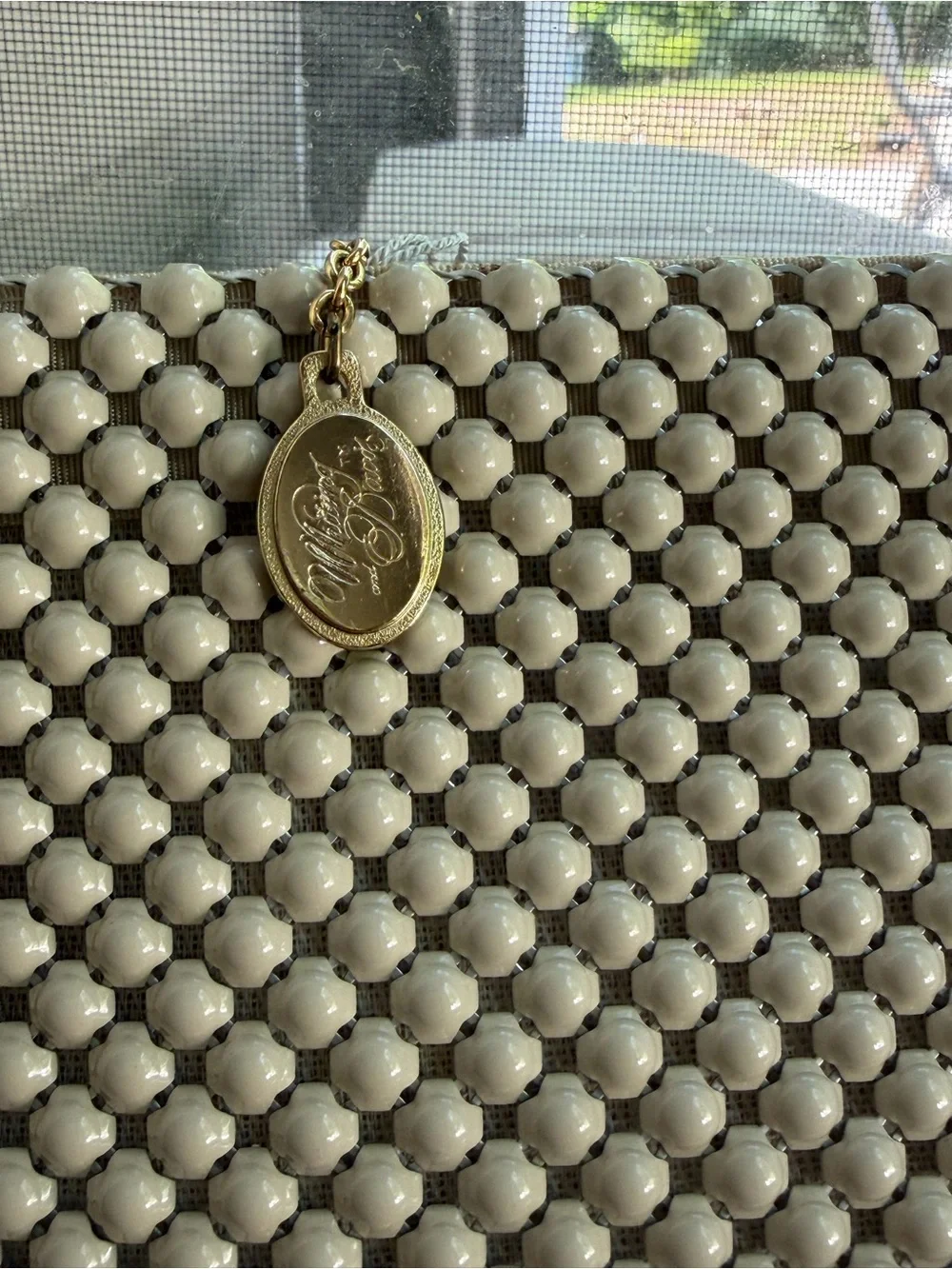 Vintage Whiting and Davis White / Cream and Gray Metal Mesh Clutch Handbag